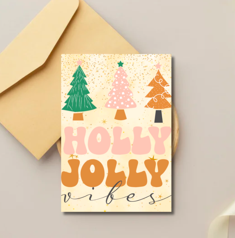 Holly Jolly Vibes Christmas Card – Retro Festive Greeting Card