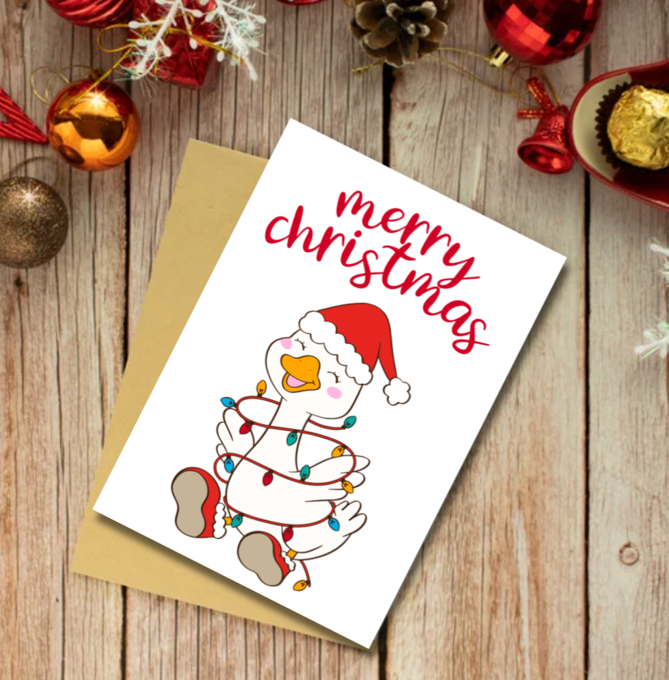 Funny Goose Christmas Cards Pack of 12 | A6 Festive Greeting Cards