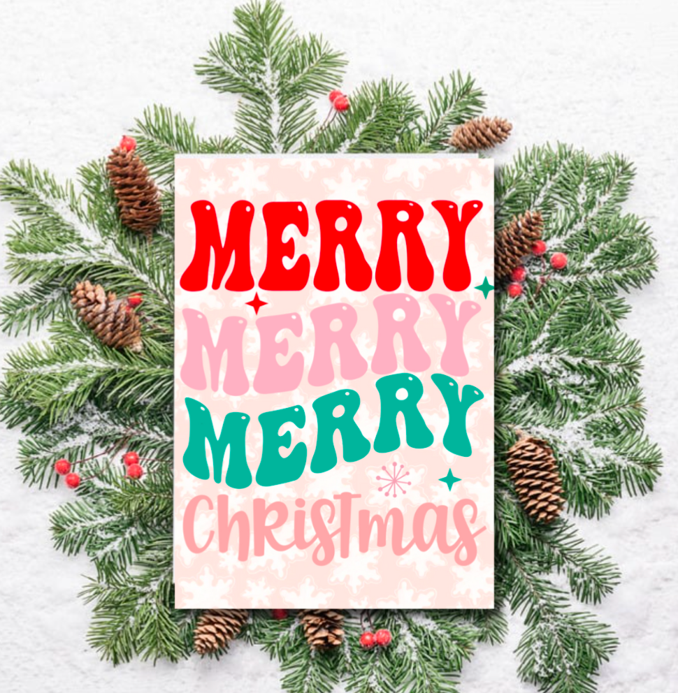 Merry Merry Merry Christmas Card – Retro Colourful Festive Design