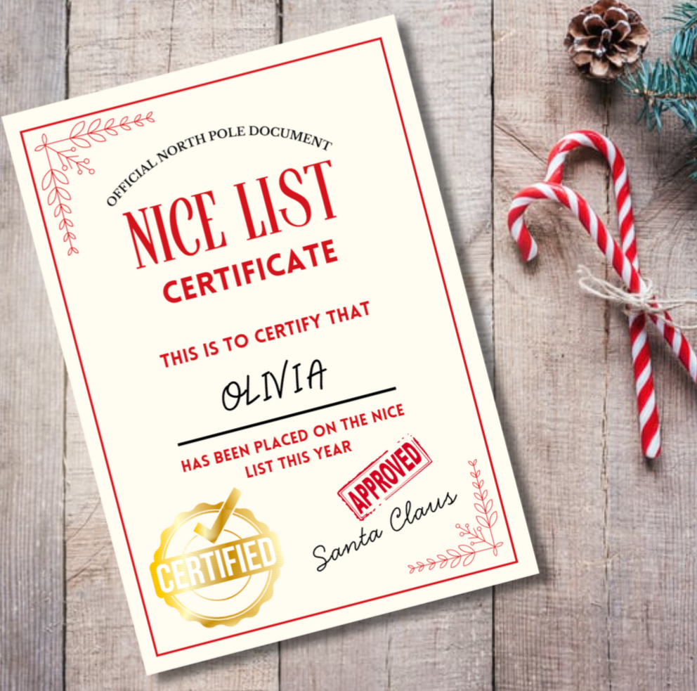 Personalised Letter from Santa & Nice List Certificate with Envelope