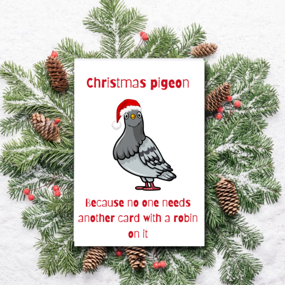 Christmas Pigeon Card – Funny Alternative to Robin Christmas Cards