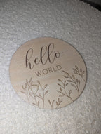 Wooden Baby Announcement Plaque – Hello World Newborn Photo Prop