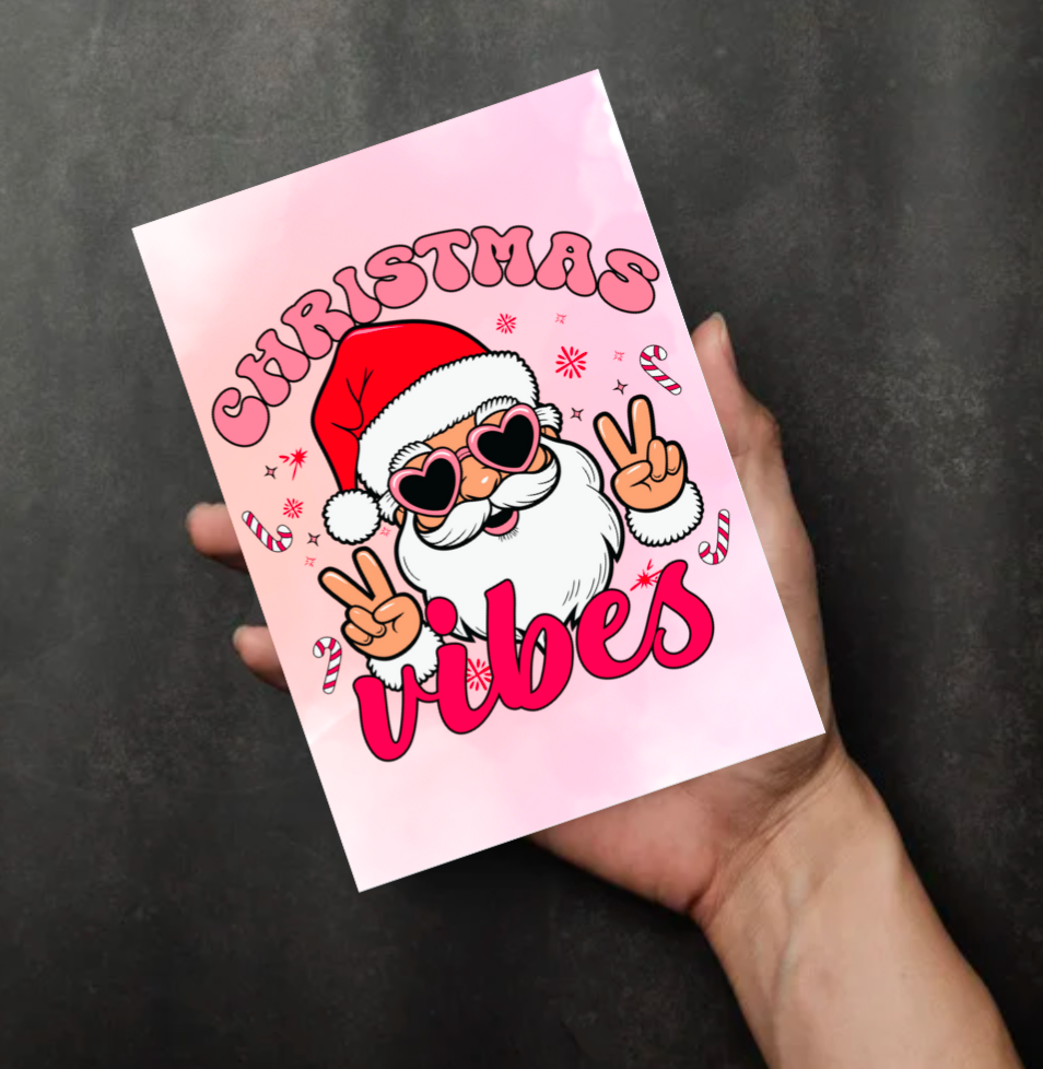 Christmas Vibes Card – Cool Santa Retro Festive Design