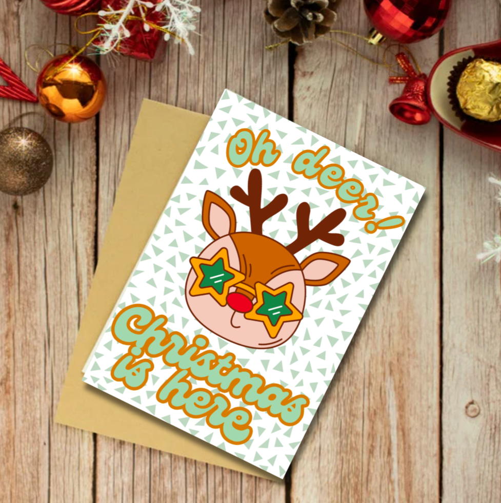 Funny Oh Deer Reindeer Christmas Card – Quirky Holiday Greeting