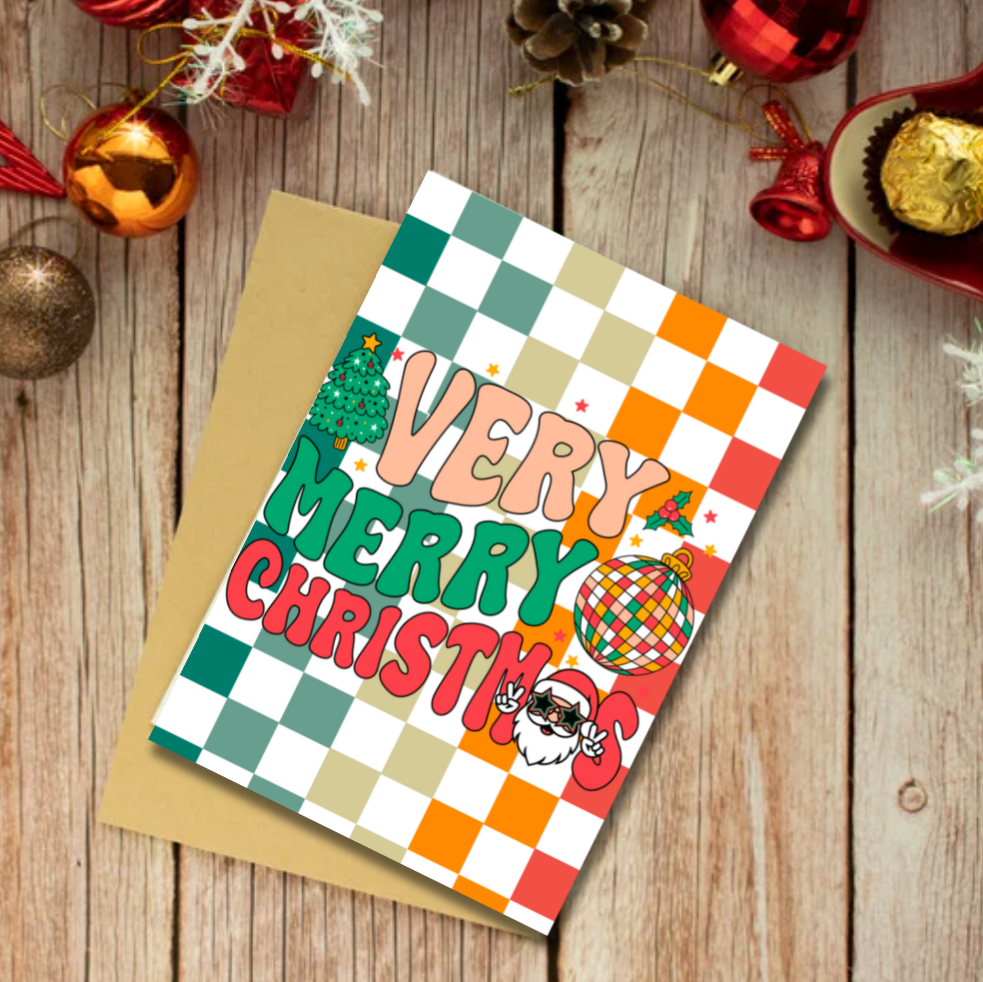 Very Merry Christmas Card – Retro Disco Festive Greeting
Card