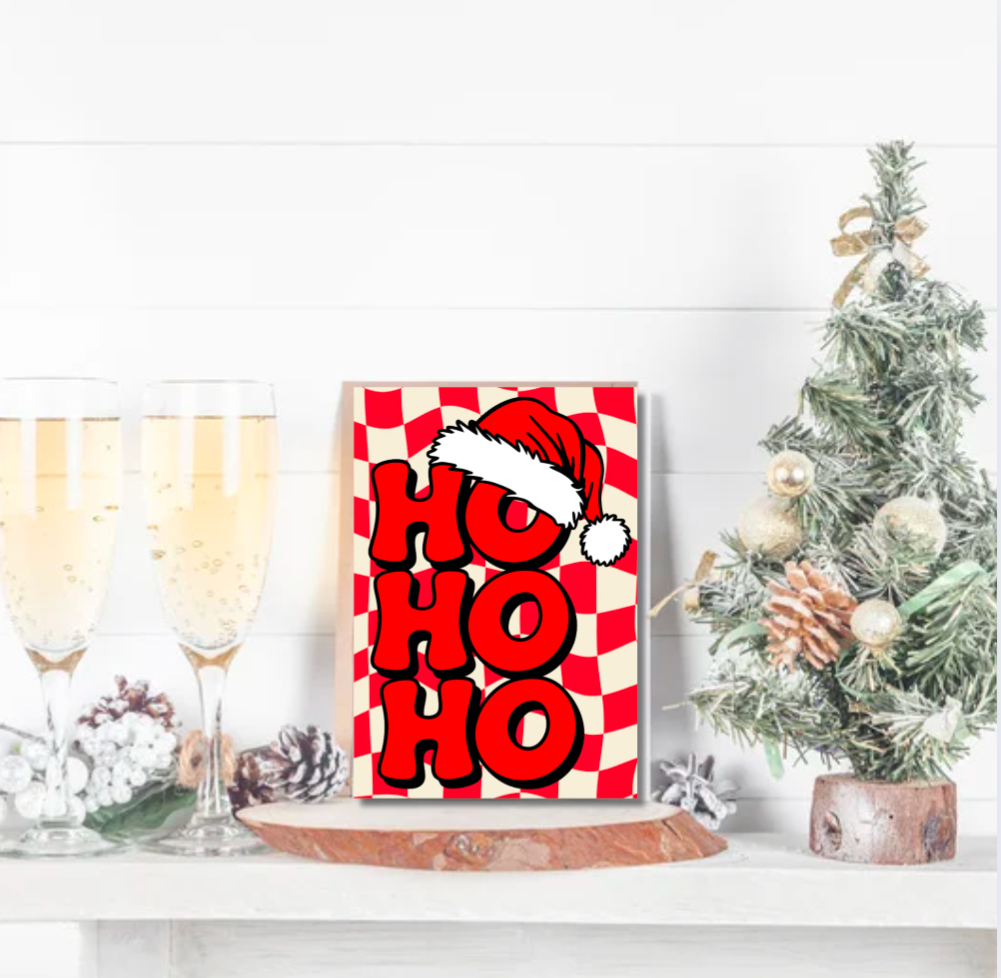 Retro Ho Ho Ho Christmas Card – Bold Festive Greeting with Santa Hat