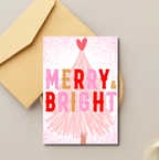 Merry & Bright Christmas Card – Pink Retro Festive Greeting