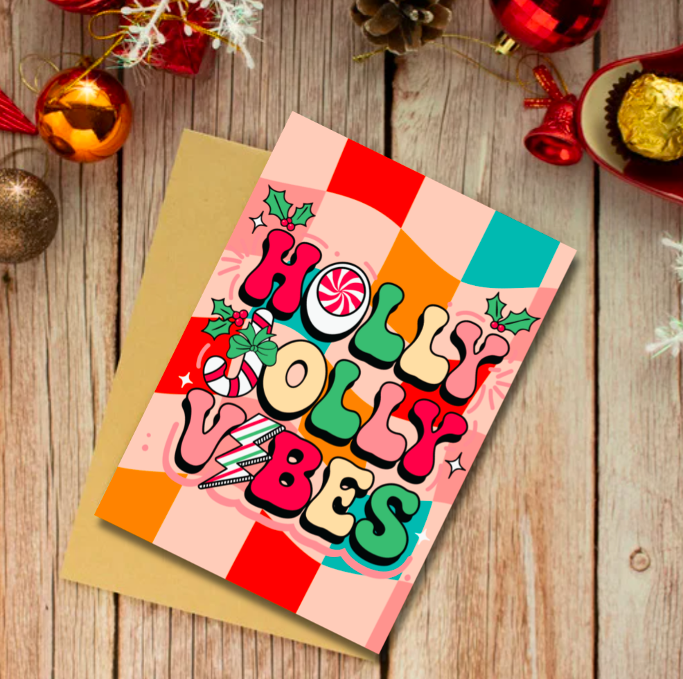 Holly Jolly Vibes Christmas Card – Retro Festive Design