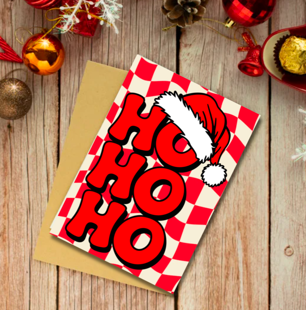 Retro Ho Ho Ho Christmas Card – Bold Festive Greeting with Santa Hat