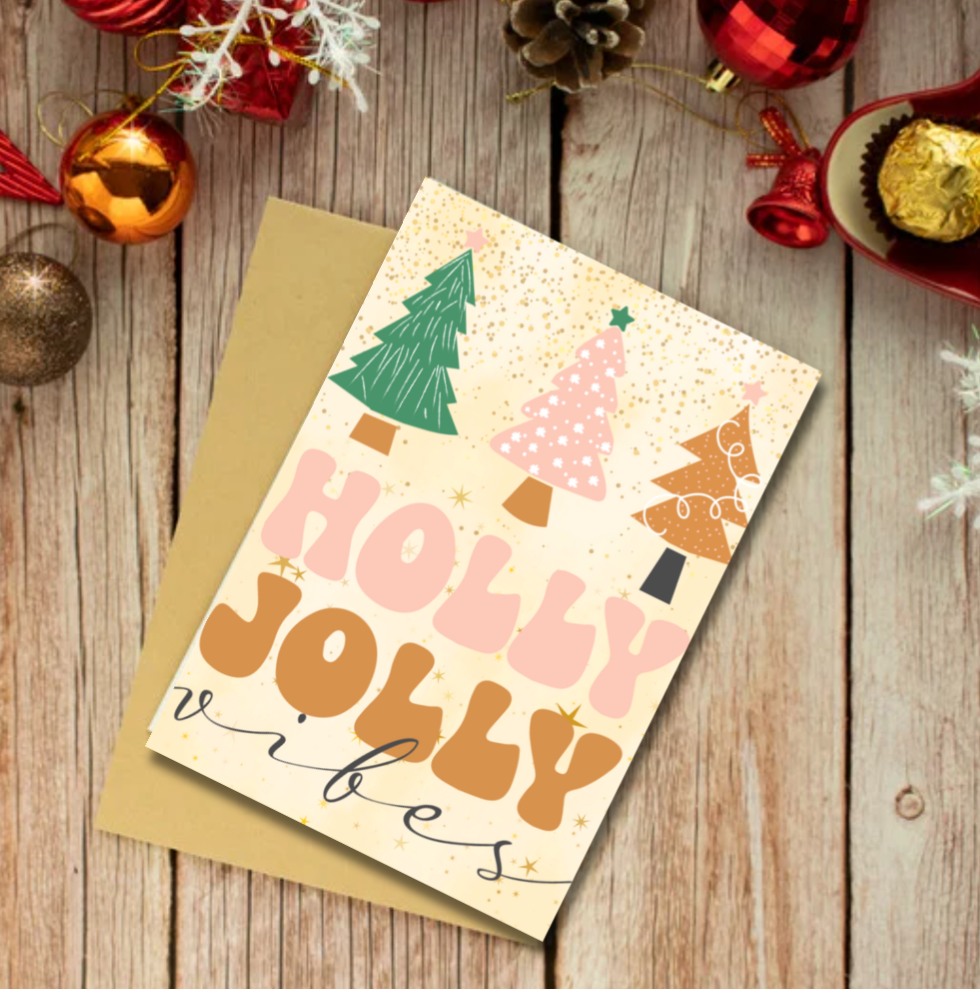 Holly Jolly Vibes Christmas Card – Retro Festive Greeting Card