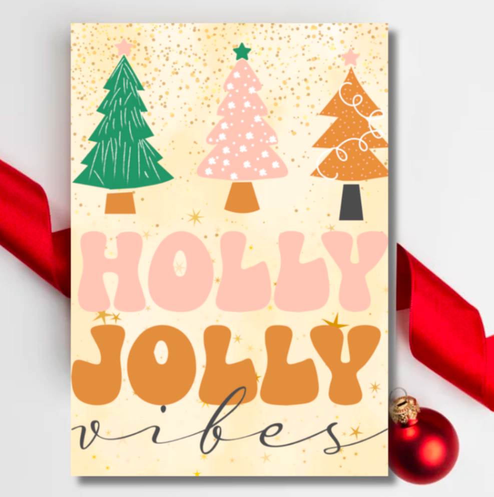 Holly Jolly Vibes Christmas Card – Retro Festive Greeting Card