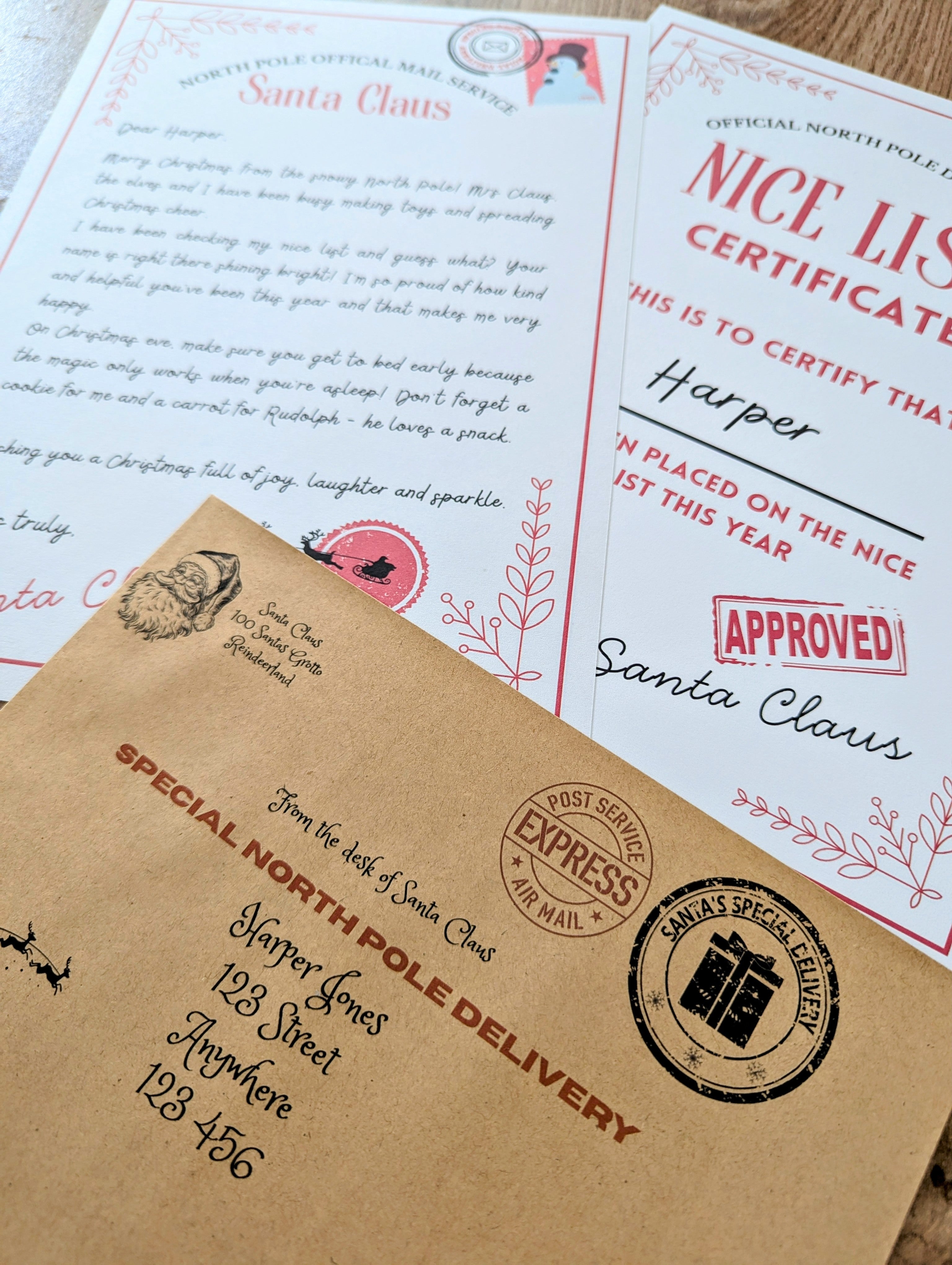 Personalised Letter from Santa & Nice List Certificate with Envelope