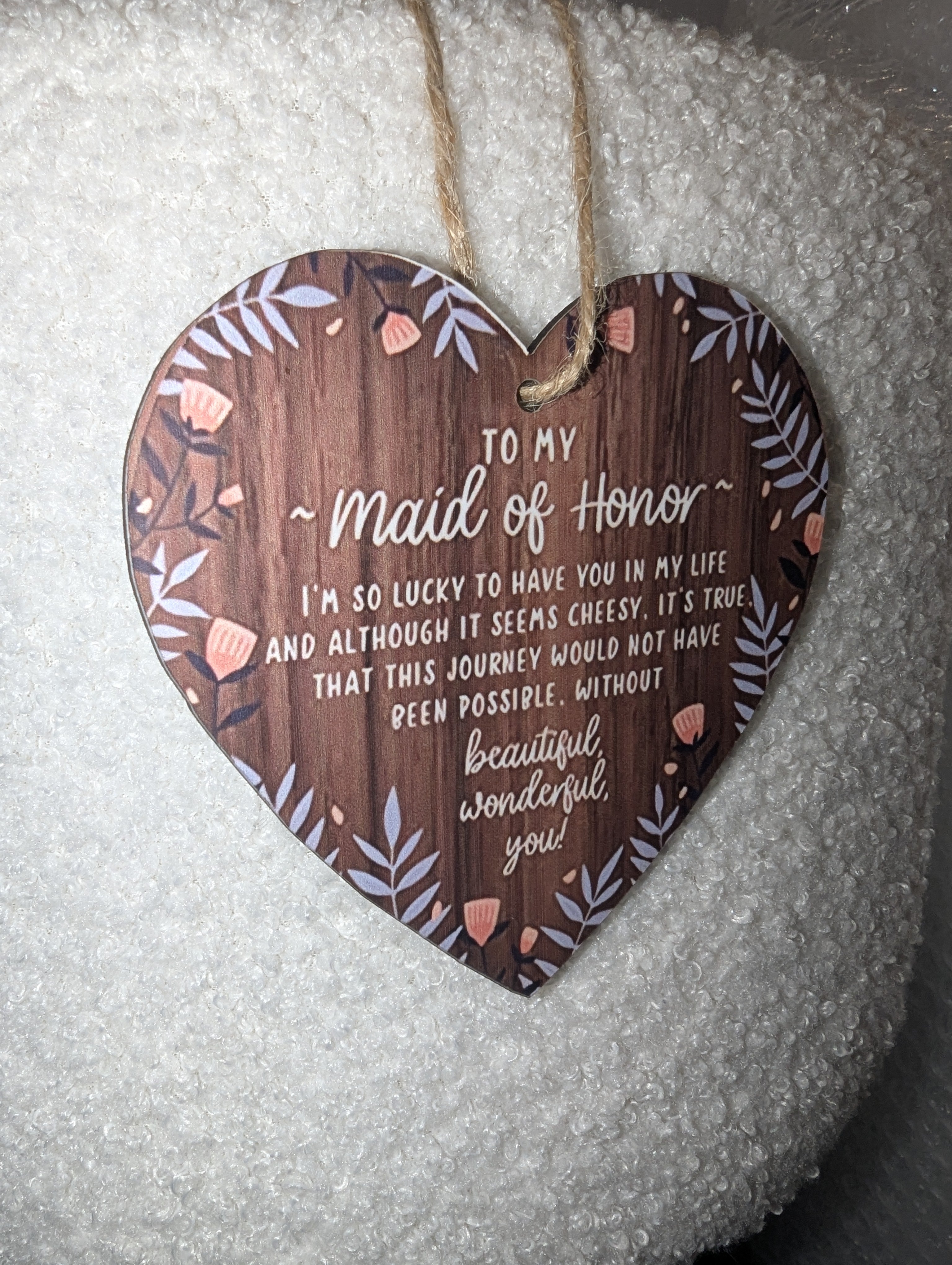 Maid of Honor Wooden Heart Plaque – Wedding Thank You Gift