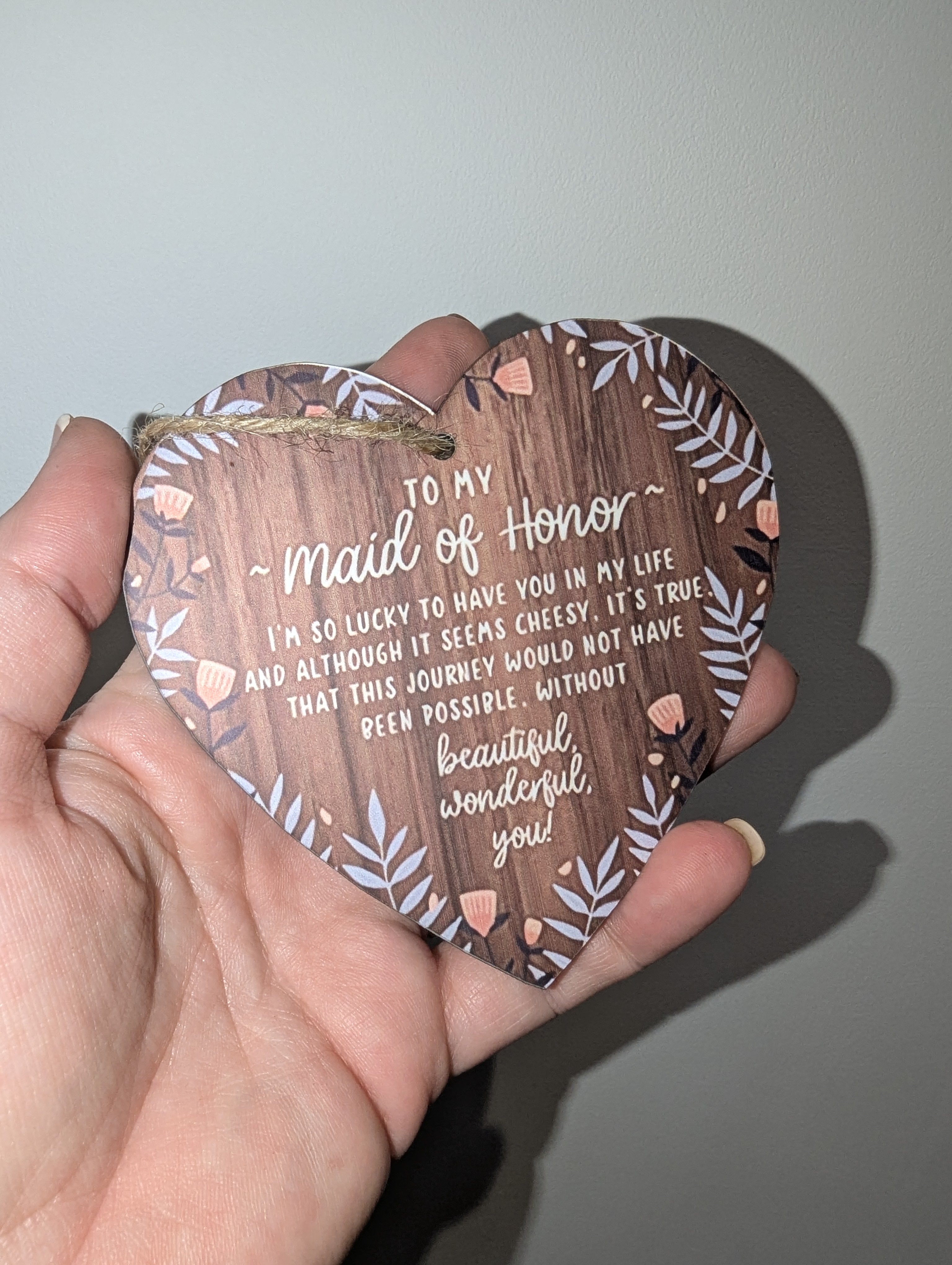 Maid of Honor Wooden Heart Plaque – Wedding Thank You Gift