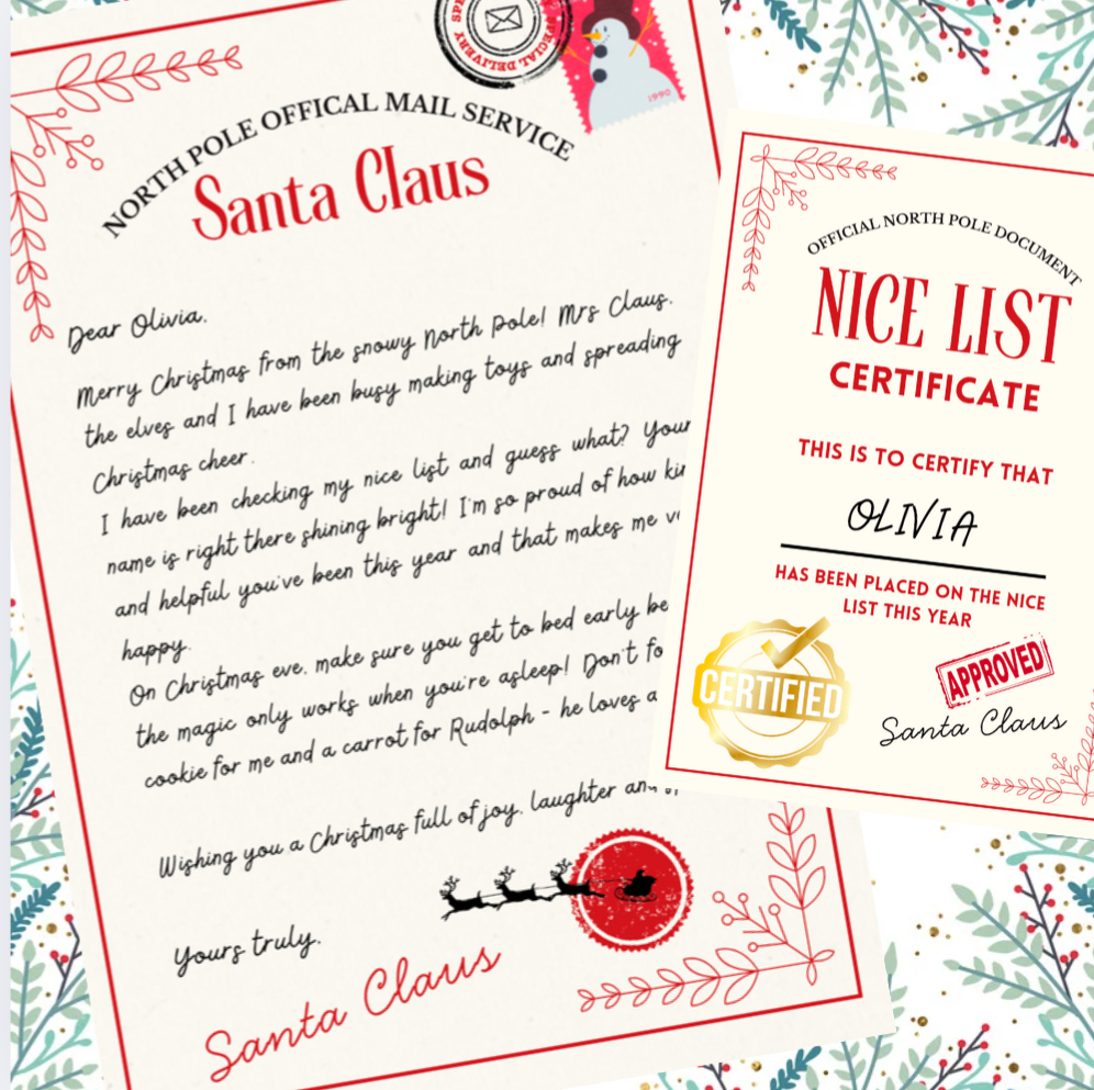 Personalised Letter from Santa & Nice List Certificate with Envelope