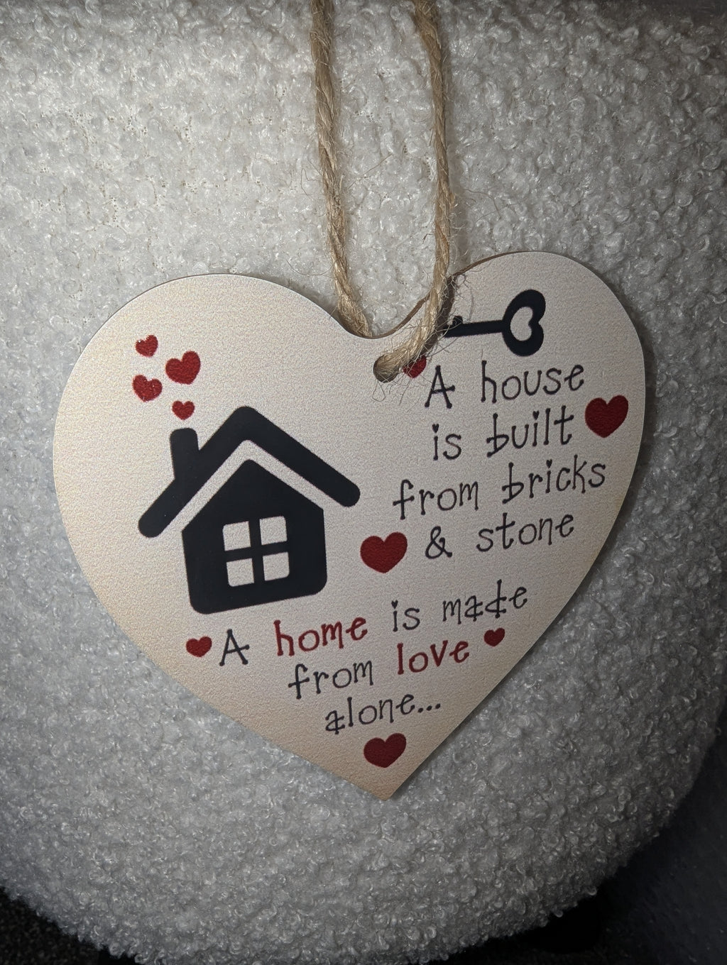 New Home Wooden Heart Plaque – A House is Built from Bricks & Stone Quote