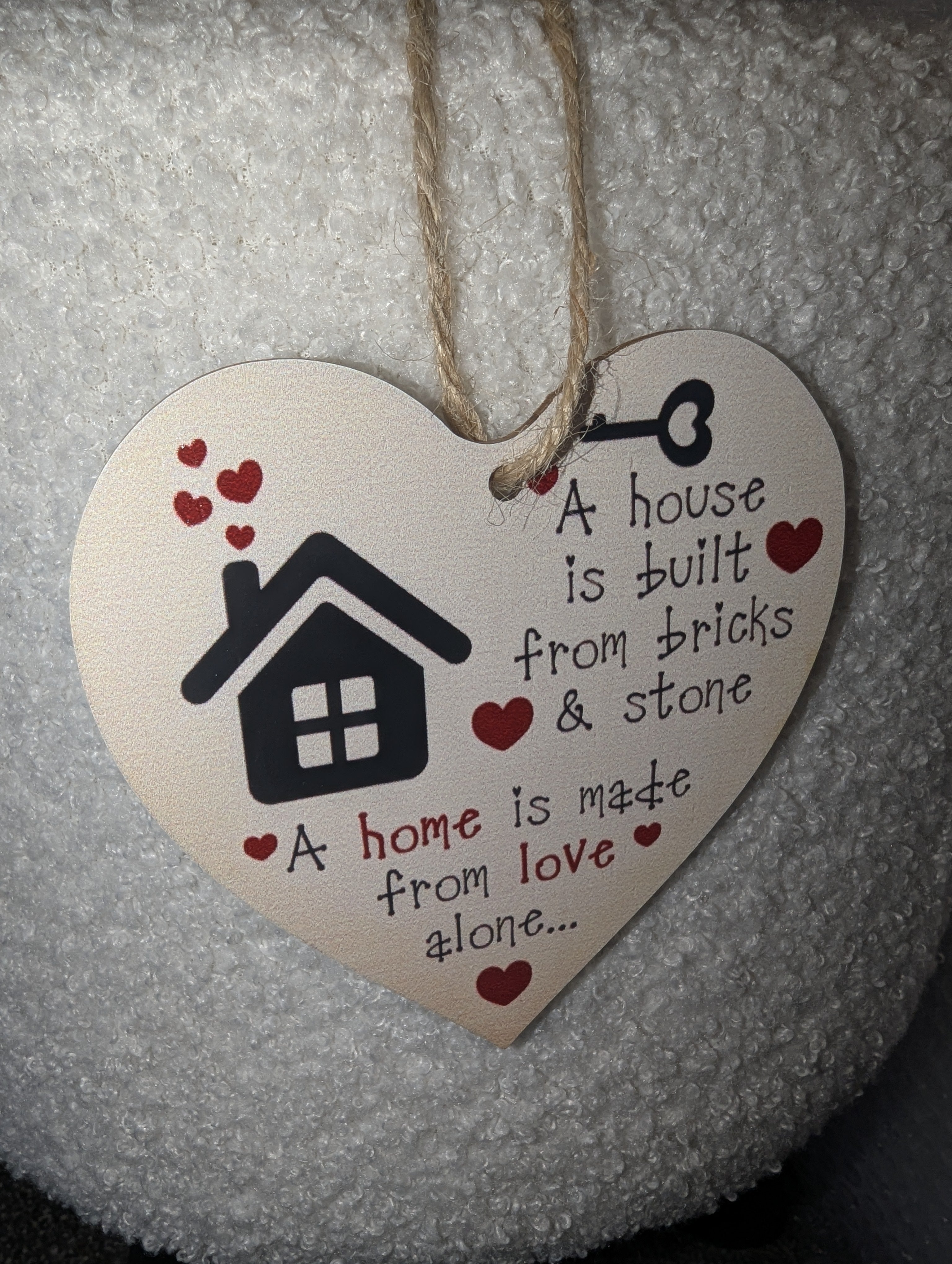 New Home Wooden Heart Plaque – A House is Built from Bricks & Stone Quote