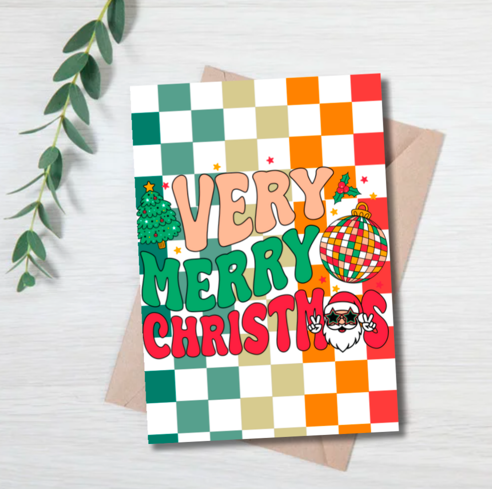 Very Merry Christmas Card – Retro Disco Festive Greeting
Card