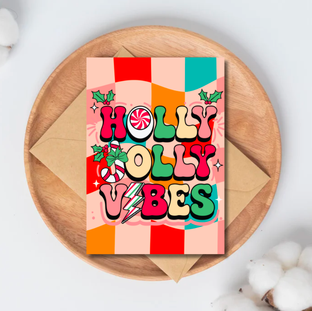 Holly Jolly Vibes Christmas Card – Retro Festive Design