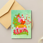 Retro Santa Is Coming Christmas Card – Fun Festive Holiday Greeting
