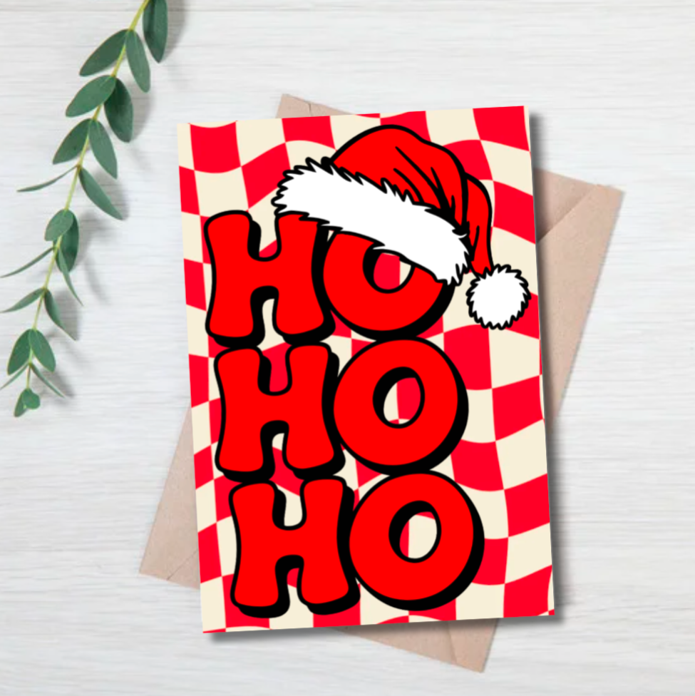 Retro Ho Ho Ho Christmas Card – Bold Festive Greeting with Santa Hat