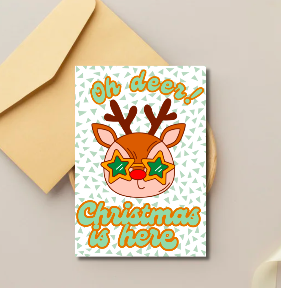 Funny Oh Deer Reindeer Christmas Card – Quirky Holiday Greeting