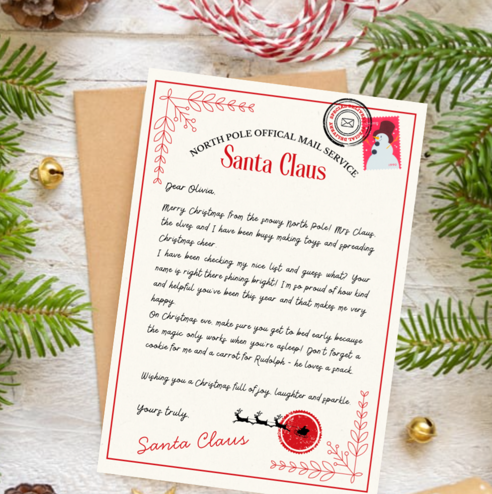 Personalised Letter from Santa & Nice List Certificate with Envelope