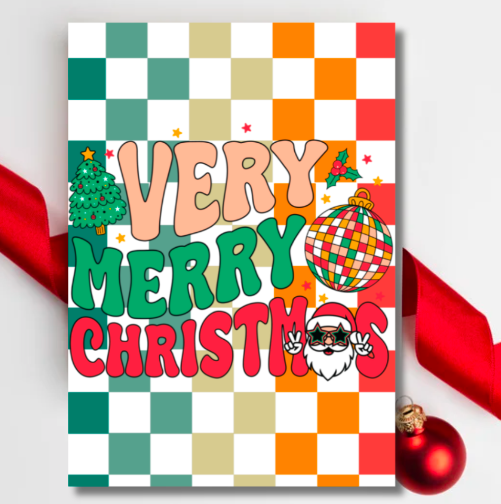 Very Merry Christmas Card – Retro Disco Festive Greeting
Card