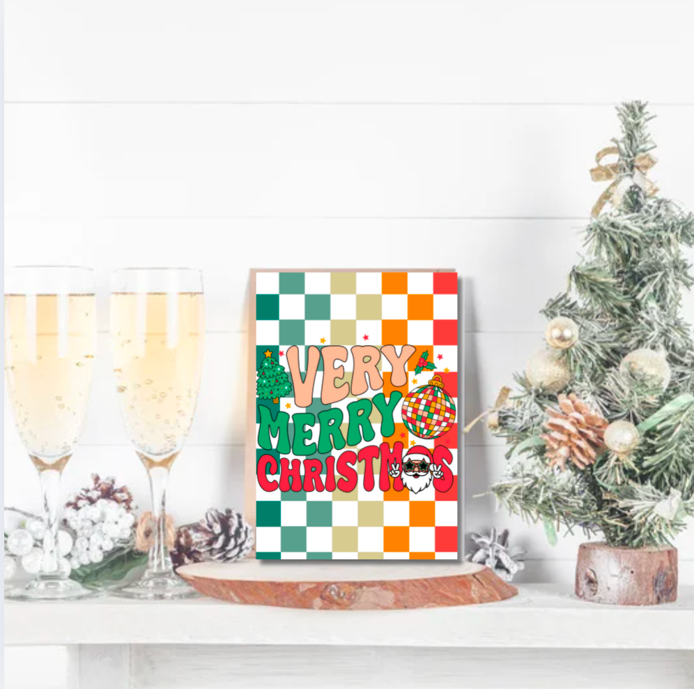 Very Merry Christmas Card – Retro Disco Festive Greeting
Card
