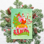 Retro Santa Is Coming Christmas Card – Fun Festive Holiday Greeting
