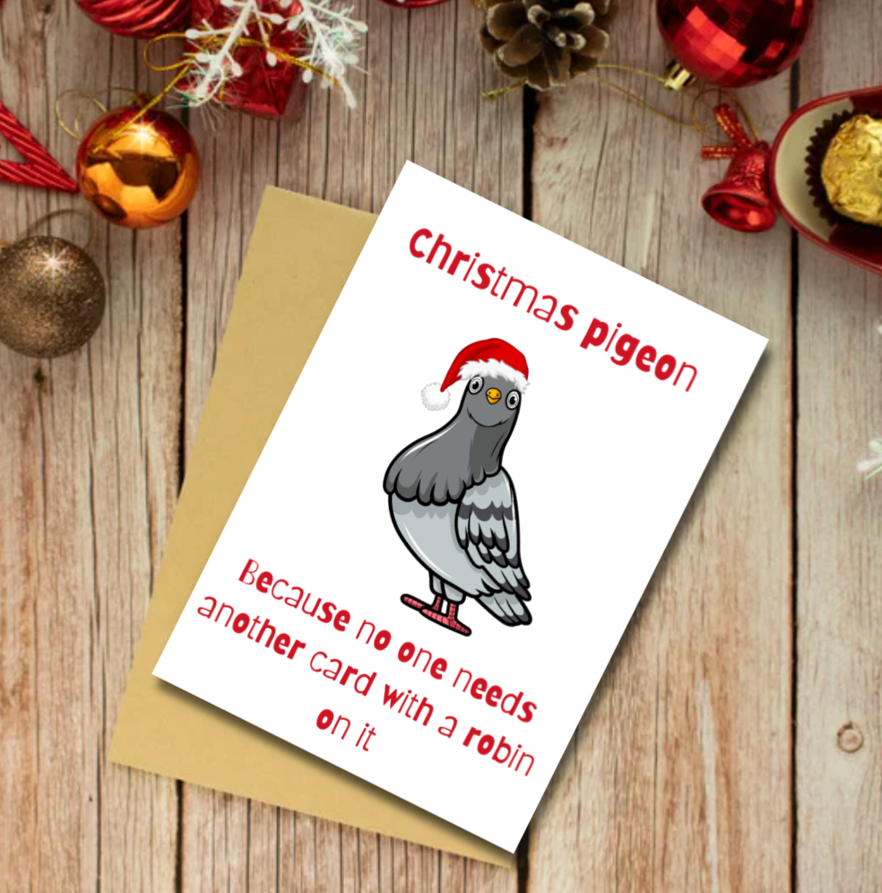 Christmas Pigeon Card – Funny Alternative to Robin Christmas Cards